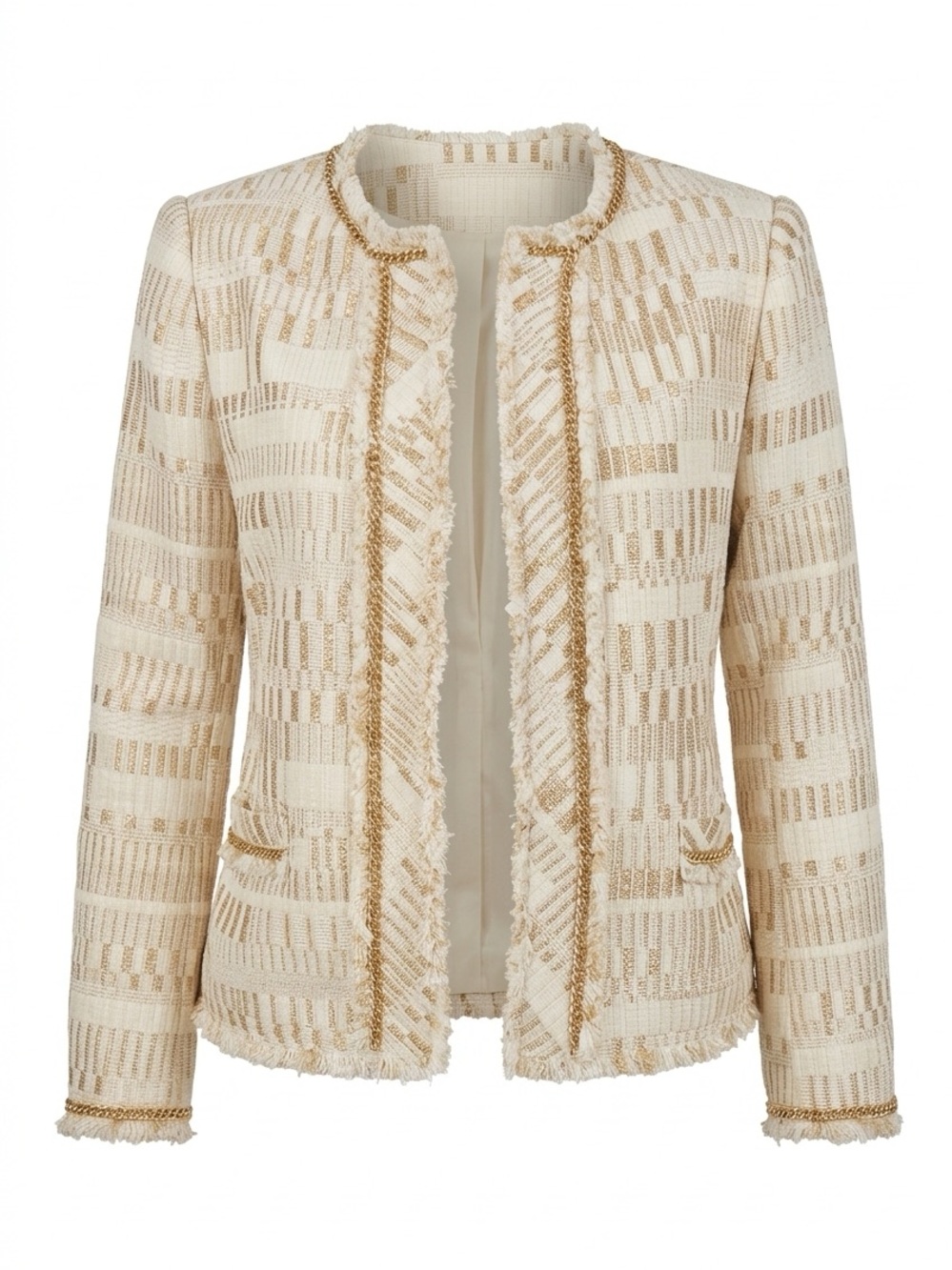 Kobi Halperin Cream/Gold Metallic Thread Tweed Jacket Size S